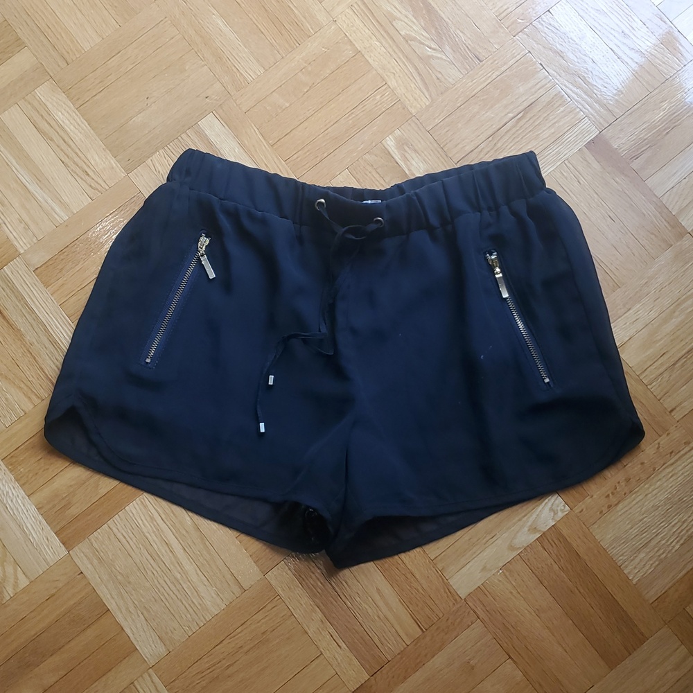 Black Sheer Lined Elastic Drawstring Waist Shorts